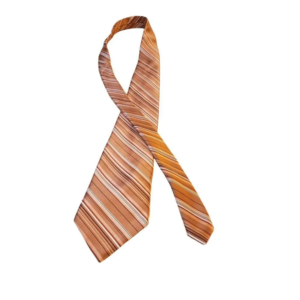 Croft &‎ Barrow Men's Repp Orange Striped 100% Silk Neck Tie Made in USA